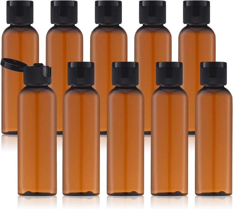 Tekson Travel Bottles Empty 2oz (10 PCS), Plastic Travel Size Cosmetic Container, TSA Amber Squeeze Bottle for Shampoo, Conditioner (Flip Cap) - Image 1